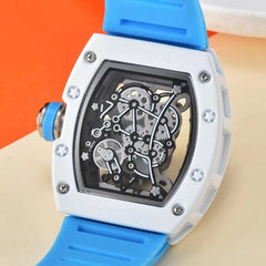 Women's sports white ice same hollow texture oil wine barrel type couple's transparent quartz watch men's style