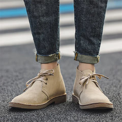 Handmade Leather Men Desert Boots Retro Round Toe Ankle Boots Men's Mid Top Cowhide Work Boot Vintage Shoes 2023 Spring Autumn