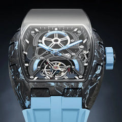 BONEST GATTI Men's Watch Tourbillon Skeleton Automatic Wristwatch Carbon Fiber Luminous Case Barrel-Shaped