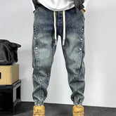 Vintage Washing Blue Jeans Men's Loose Fit Harem Trousers Casual Style Spring Summer Trendy Branded Men's Pants