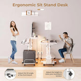 Height Adjustable Desk with Power Outlets & Strip Lights,Mobile Standing Laptop Desk Rolling Sit-Stand Computer Desk with Wheels