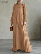 ZANZEA Autumn Pleated Sundress Fashion Women Long Lantern Sleeve Muslim Dress Abaya Islamic Maxi Robe Dubai Hijab Dresses Kaftan