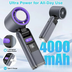 Portable Handheld Turbo Fan, 199 Gear Wind Rechargeable Handheld Fan, Semiconductor refrigeration Air Turbo Cooling Fan