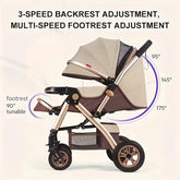 Foldable Baby Stroller Sit & Lie Portable 360° Swivel Front Wheel Trolley Cart Large Two-way Stroller with Sunshade for Infants
