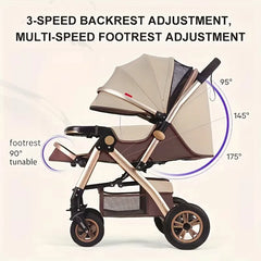Foldable Baby Stroller Sit & Lie Portable 360° Swivel Front Wheel Trolley Cart Large Two-way Stroller with Sunshade for Infants
