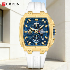Luxury Sports Chronograph Watch for Men - 41mm Rectangle Dial, Quartz Movement with Luminous Hands & Date, Silicone Strap