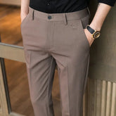 Trousers for Men Cropped Slim Fit Formal Work Casual Pants Man Dress Tailoring Baggy Polyester Slacks Korean Style Cotton Sale