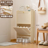 Ultra-Thin Vertical Shoe Cabinet Multi-Layer Flip Cover Space-Saving Shoe Organizer with Doors for Entryway Storage