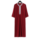 Summer New Muslim men's short-sleeved black red embroidered loose breathable casual Islamic robes