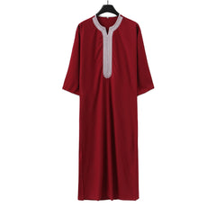 Summer New Muslim men's short-sleeved black red embroidered loose breathable casual Islamic robes