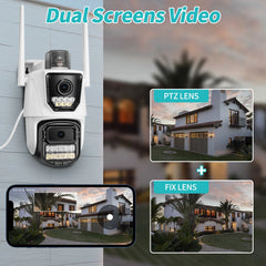 8MP 4K HD Wifi PTZ Auto Tracking IP Camera Outdoor Dual Lens Dual Screen AI CCTV Security Audio Video Surveillance P2P iCSee