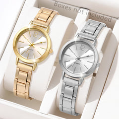 2PCS\Set Set Of Gold And Silver Couple Watches With Minimalist Elements Alloy Dial Strap And Best Gift For Watches