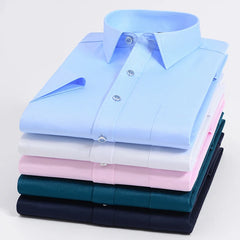 Anti-Wrinkle Men's Social Shirt Short Sleeves For Male Summer Slim Fit Camisa Formal Dress Shirts Business Pocket White Shirt