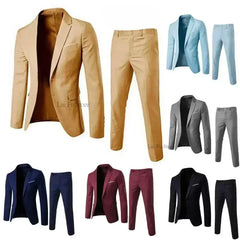 1 Set Stylish Men Suit Anti Deformation Business Suit Slim Fit One Button Pockets Suit Set Wedding Wearing