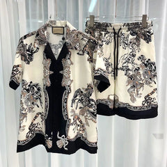 Men's clothing summer high-quality digital printing trendy brand handsome breathable beach shorts short-sleeved T-shirt set