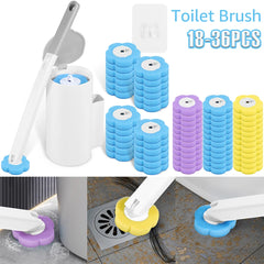 Disposable Toilet Brush with Extended Handle Bathroom Toilet Brush Holder Cleaning Kit Replacement Head 360° Deep Clean 18-36Pcs