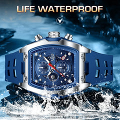 Men Luxury Silicone Sport Square Chronograph Watch Fashion Business Waterproof Quartz Wristwatch