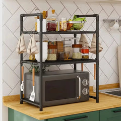 Microwave Rack Kitchen Open Space Seasoning Shelves Storage Bilayer Oven Modern Minimalism with Partition for Kitchen Storage