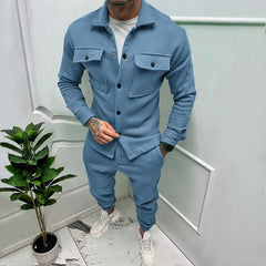 Men's casual overalls jacket and pants suit for fall/winter outdoor vacation American style men's fashion suede 2 piece set