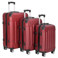 Wine Red 3 Pieces Travel Luggage Set Bag ABS Trolley Carry On Suitcase TSA Lock