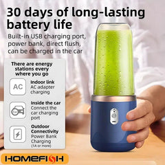 HOMEFISH 1PCS Juice Extractor Portable Rechargeable Small Juice Cup Home and Outdoor Multifunctional Juice Mixing 2Cups
