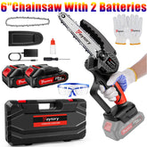 Feytory 6" Chainsaw with 2 Batteries, Cordless Electric Chainsaw with 21V, 2 Chains for Wood Cutting Tree Trimming Gardening, Re
