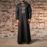Muslim Fashion Abayas for Men Solid Color Embroidery Long Robe Men Jubba Thobe Saudi Arab Musulman Shirts Islamic Clothing