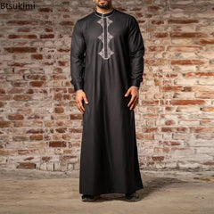 Muslim Fashion Abayas for Men Solid Color Embroidery Long Robe Men Jubba Thobe Saudi Arab Musulman Shirts Islamic Clothing