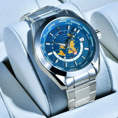 World time GMT Zone Map Men's Watches Automatic Watch For Men Mechanical Waterproof Wristwatch