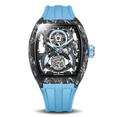 BONEST GATTI Men's Watch Tourbillon Skeleton Automatic Wristwatch Carbon Fiber Luminous Case Barrel-Shaped
