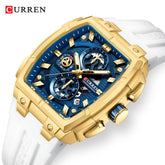 Luxury Sports Chronograph Watch for Men - 41mm Rectangle Dial, Quartz Movement with Luminous Hands & Date, Silicone Strap