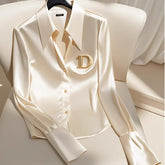 Satin Finish Shirts and Blouses Women OL Office Lady Long Sleeve Button Up Elegant Shirt French Solid Blouse Korean Tops Camisas