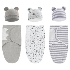 100% Organic Cotton Baby Swaddle Blanket Swaddle Wrap Hat Set for Infant Adjustable Newborn Swaddle Baby Swaddle for 0-3 Month