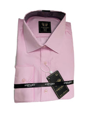 Mens Formal Shirts long Sleeve Regular Fit Cotton Casual Shirt pink