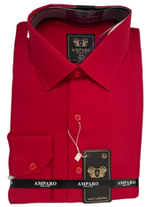 Mens Formal Shirts long Sleeve Regular Fit Cotton Casual Shirt Red