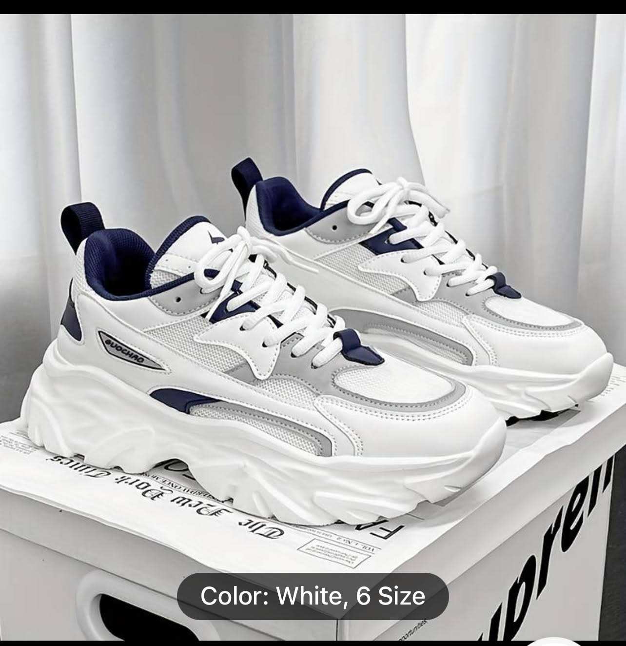 Men s Trendy Street Style Chunky Shoes Comfy Non Slip Casual Lace Up Sneakers For Men s Outdoor Activities White 8