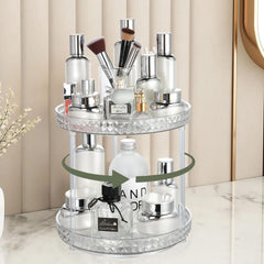 360° Rotating Makeup Organizer for Vanity, 2 Tiers Bathroom Countertop Organizer, Large Capacity Skincare Organizer for Lipstick Perfume, Spinning Cosmetics Organizer for Dresser Bedroom, White