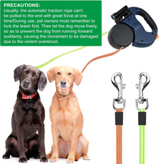 Double Retractable Dog Lead, Reinforced Extendable with Non-Slip Handle Dog Lead with LED Light and Rubbish Box for Walking 2 Dogs, 360° Tangle-Free Strong Nylon Band, One-Hand Brake (Blue)