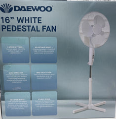 White Floor Standing Pedestal Fan 16 Inch Oscillating Cooling Electric 3 Speed