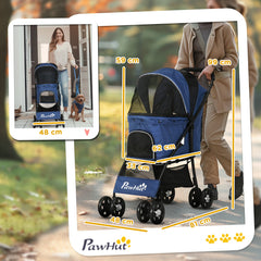 Pawhut Pet Stroller Dog Pram Pushchair Cat Travel Carriage Universal Wheels Blue