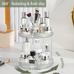 360° Rotating Makeup Organizer for Vanity, 2 Tiers Bathroom Countertop Organizer, Large Capacity Skincare Organizer for Lipstick Perfume, Spinning Cosmetics Organizer for Dresser Bedroom, White