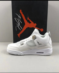 Nike Air Jordan 4 Retro White & Silver UK Size 7.5 Classic Basketball Shoes with Iconic Jumpman Logo