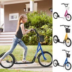 Kids Scooter Adjustable W/ Inflatable Wheel Brake Basket Cupholder Mudguard