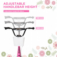 Kids Scooter Adjustable W/ Inflatable Wheel Brake Basket Cupholder Mudguard