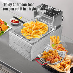 6L Electric Deep Fryer 2500W Stainless Steel Commercial Electric Fryer Household Chips Frying Pan French Fries Making Machine
