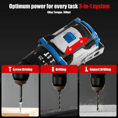 Brushless Cordless Drill Electric Screwdriver 3in1 Impact Drill With Light 2 Speeds 70Nm Power Tools For Makita 18V Battery