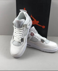 Nike Air Jordan 4 Retro White & Silver UK Size 7.5 Classic Basketball Shoes with Iconic Jumpman Logo