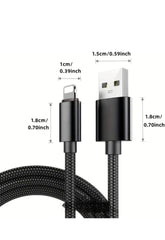 BUDI 1m/3ft USB-A to Lightning Charge/Sync Cable 2.4A Fast Charge Charging Durable Plug Electronic Cellphone Smartphone Charger Mobile