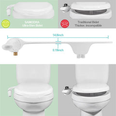 Toilet Bidet Ultra-Slim Bidet Toilet Seat Attachment With Brass Inlet Adjustable Water Pressure Bathroom Hygienic Shower