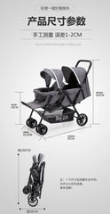 Lightweight Portable 4-in-1 Twin Baby Elevator Stroller Double Shock Absorber Foldable Trolley with Plastic Frame Kids' Two-Way
